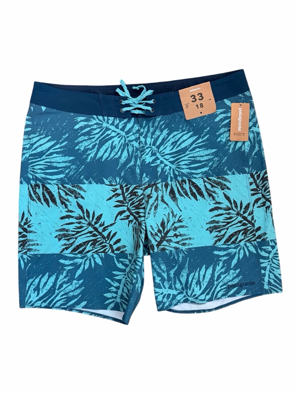 Patagonia Teal and Turquoise Tropical-Print Mens Swim Trunks